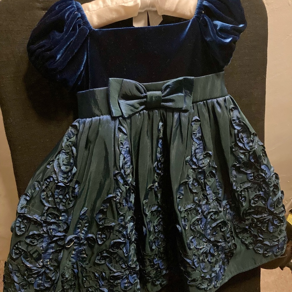 Rare Editions blue velvet and taffeta baby dress 18 months SOLD!